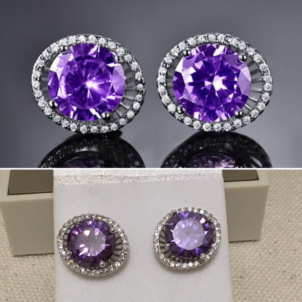 New white gold filled purple big studs